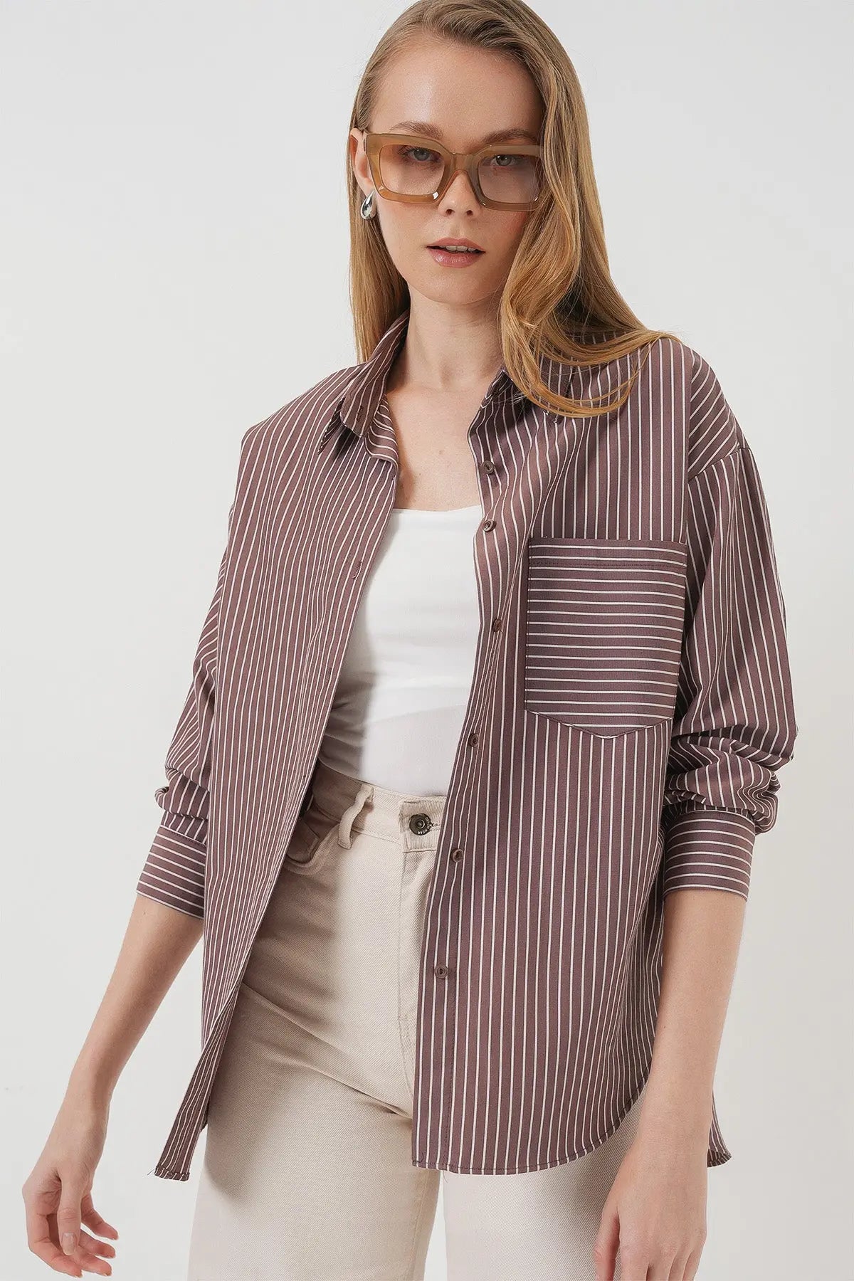20205 çizgili oversize gömlek - Justyol