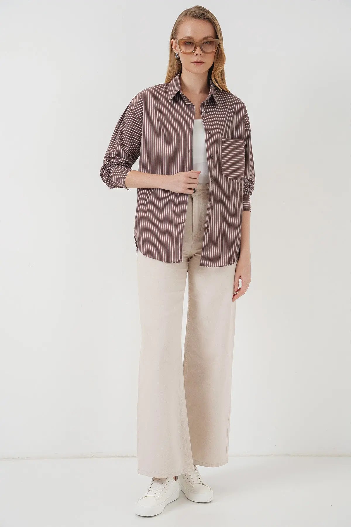 20205 çizgili oversize gömlek - Justyol