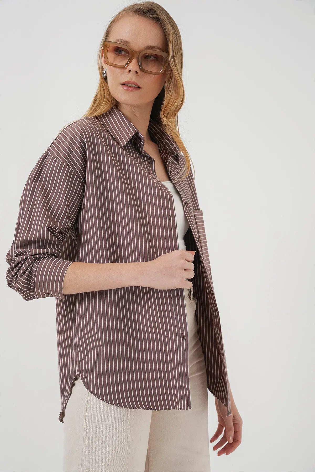 20205 çizgili oversize gömlek - Justyol