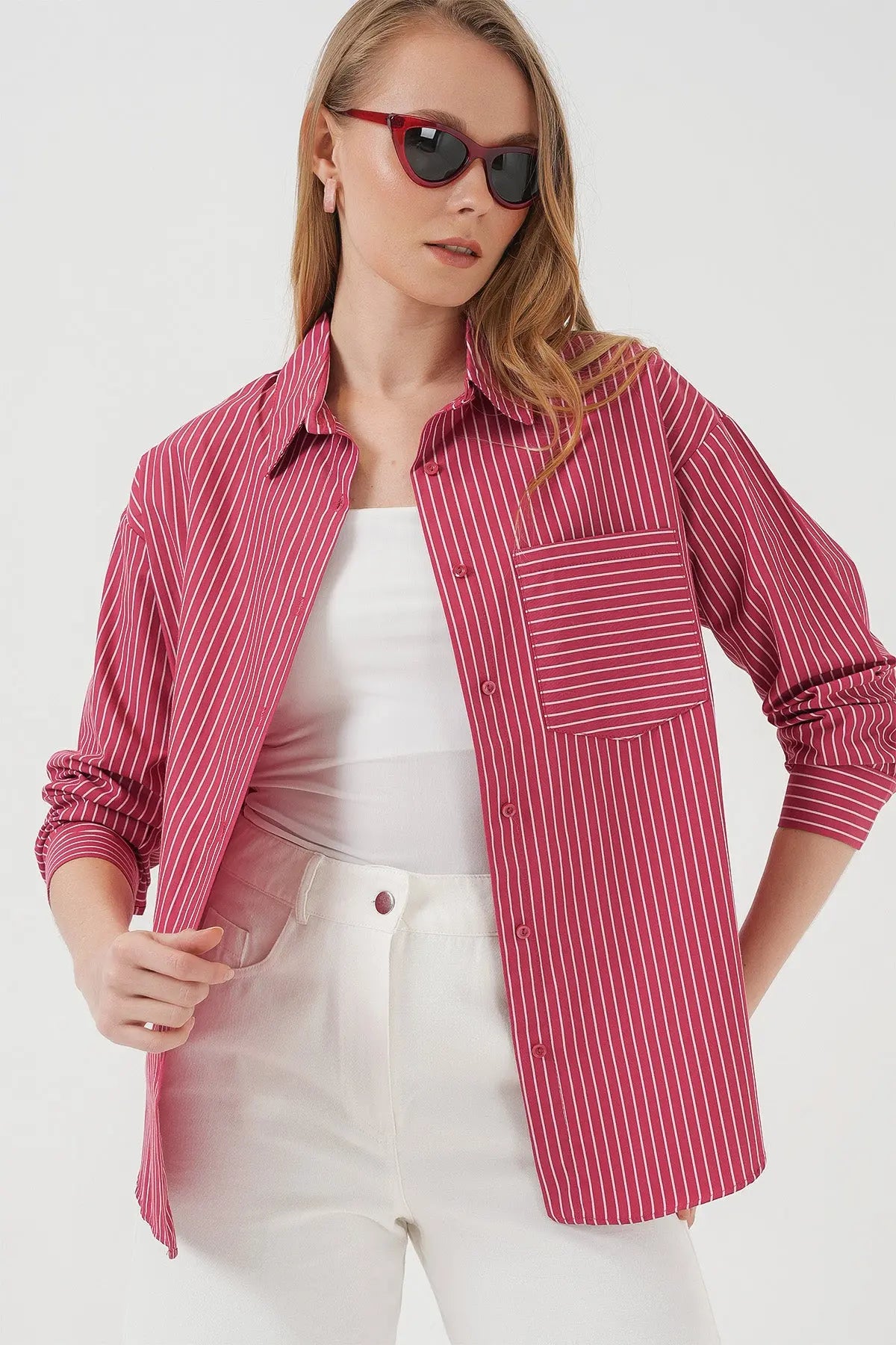 20205 çizgili oversize gömlek - Justyol