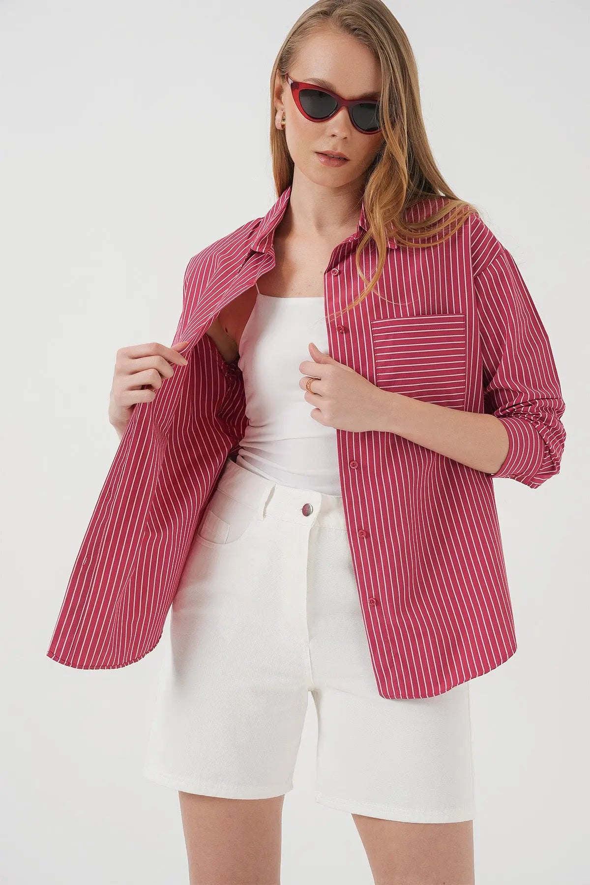 20205 çizgili oversize gömlek - Justyol