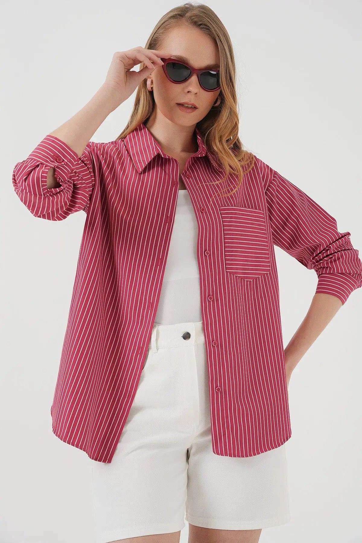 20205 çizgili oversize gömlek - Justyol