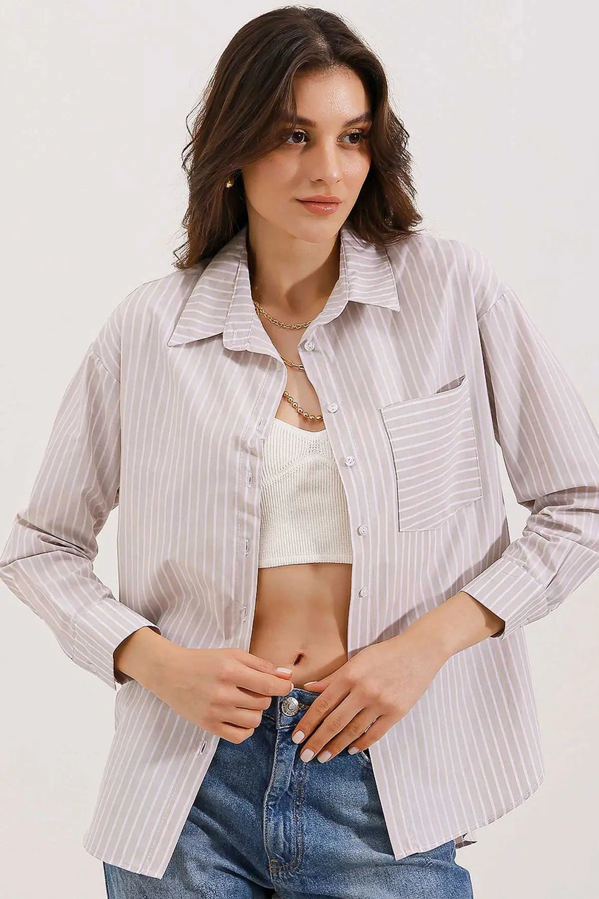 20205 çizgili oversize gömlek - Justyol