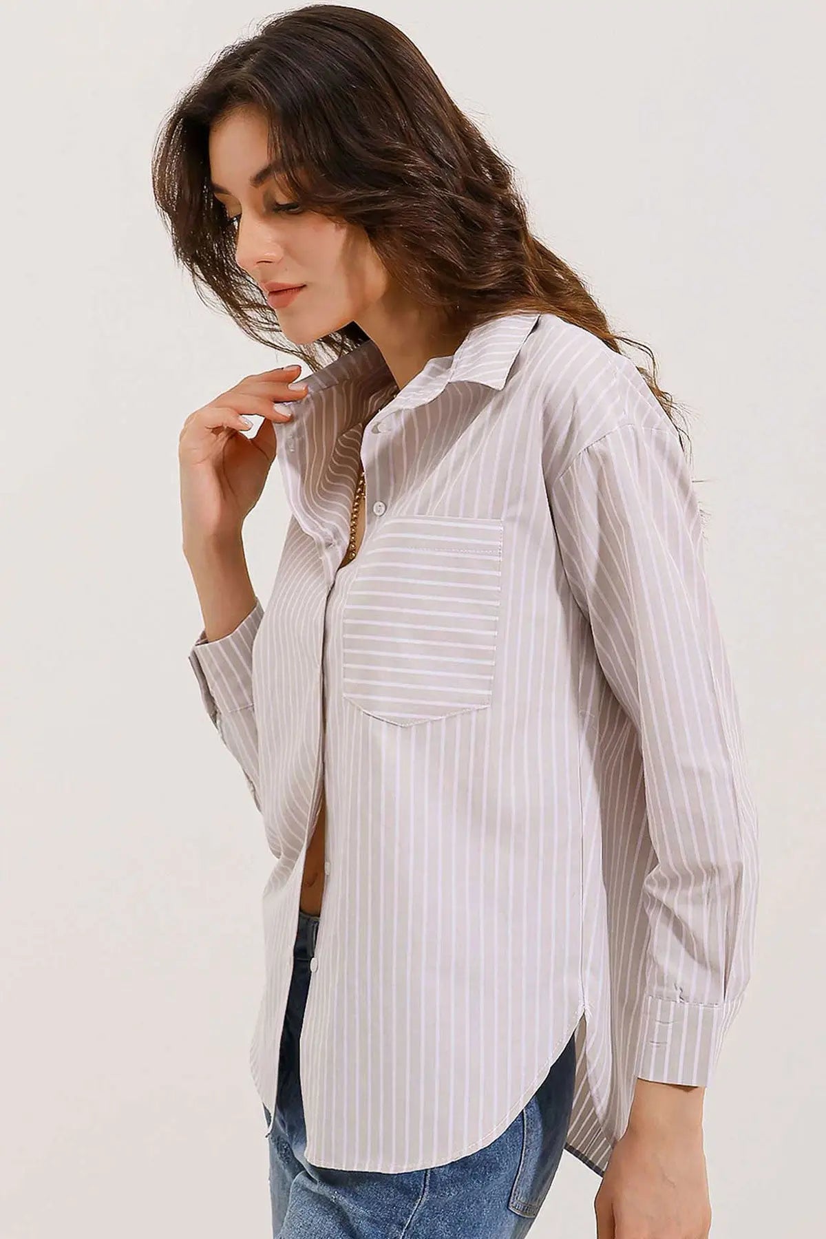 20205 çizgili oversize gömlek - Justyol