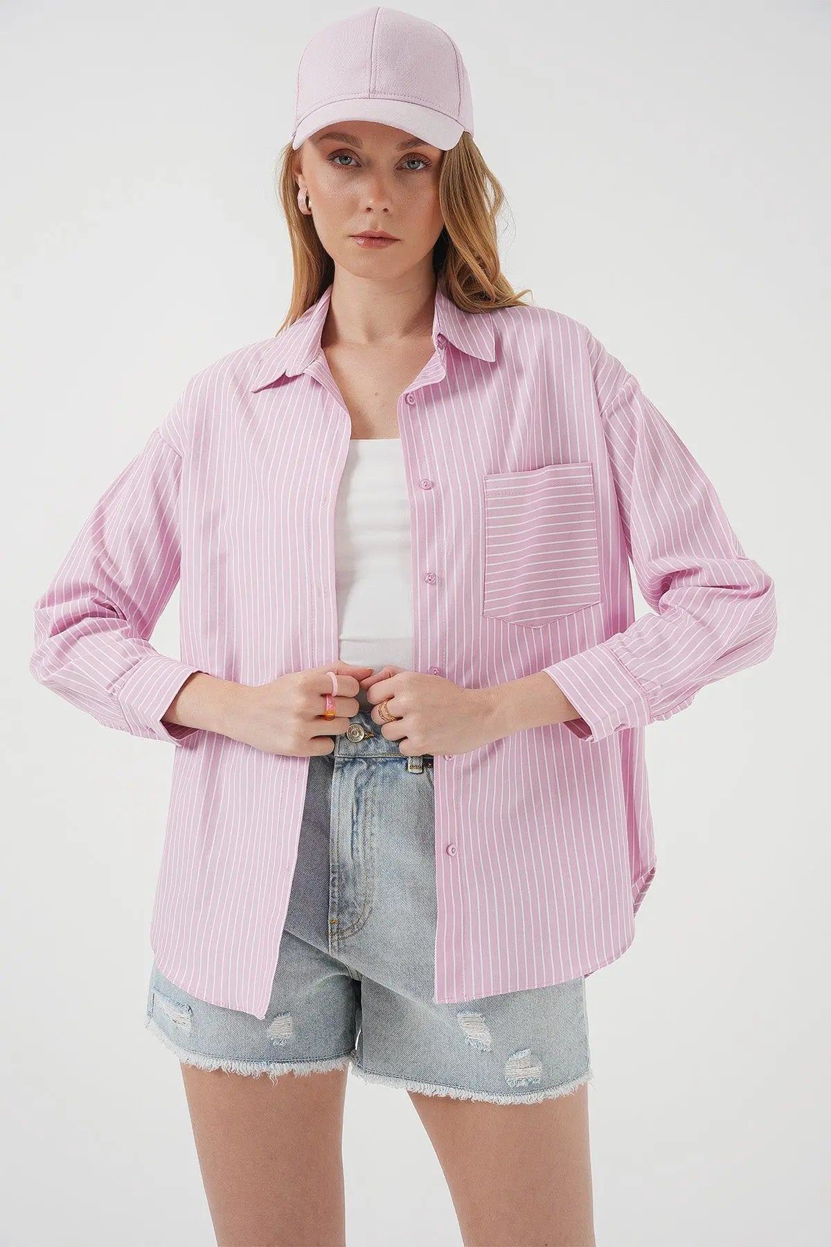 20205 çizgili oversize gömlek - Justyol