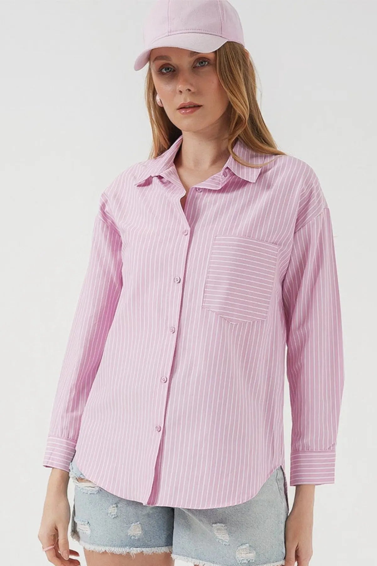 20205 çizgili oversize gömlek - Justyol