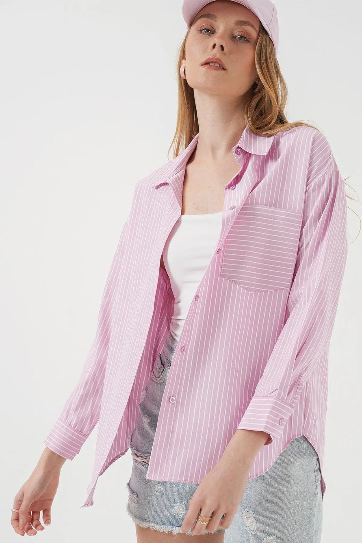 20205 çizgili oversize gömlek - Justyol