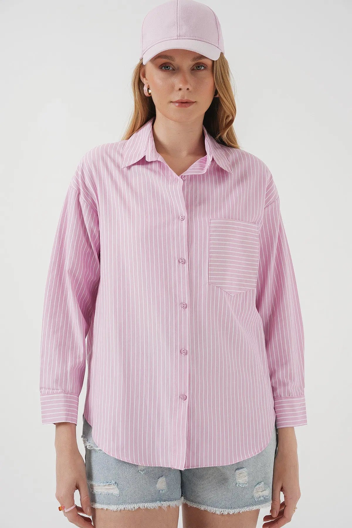 20205 çizgili oversize gömlek - Justyol