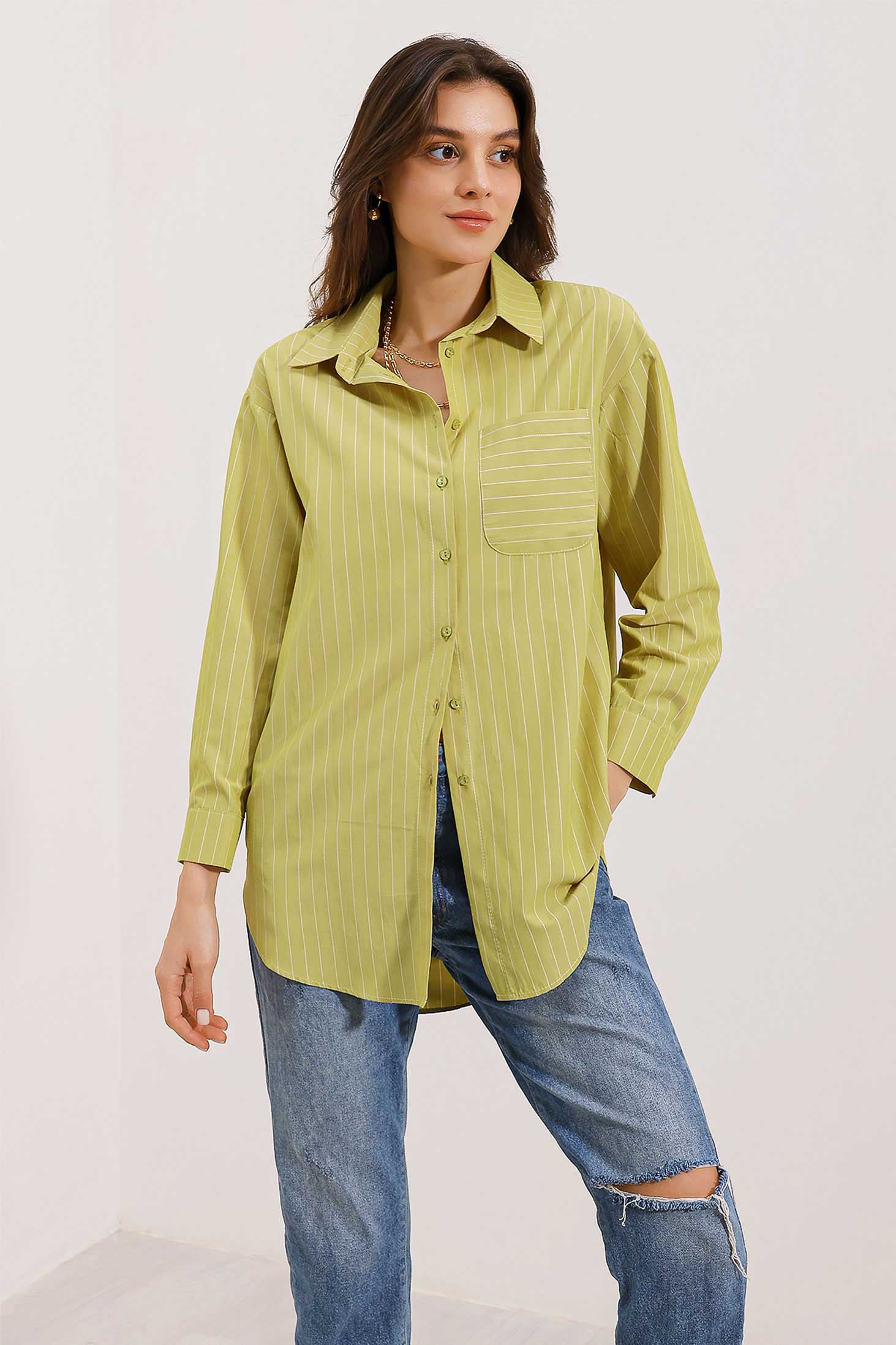 20217 chemise oversize à rayures détaillées - vert