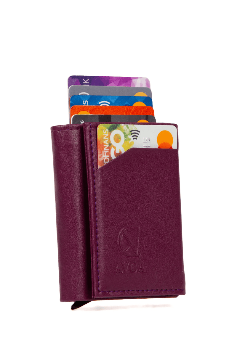 Porte-cartes en cuir vegan noir avec compartiment pour billets et mécanisme coulissant
