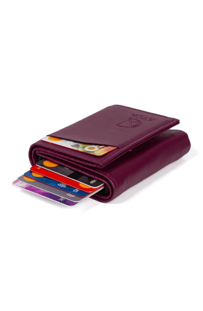 Porte-cartes en cuir vegan noir avec compartiment pour billets et mécanisme coulissant