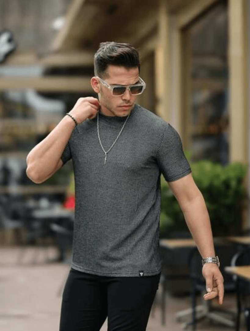 Çizgili Dokulu Fit T-Shirt - Justyol