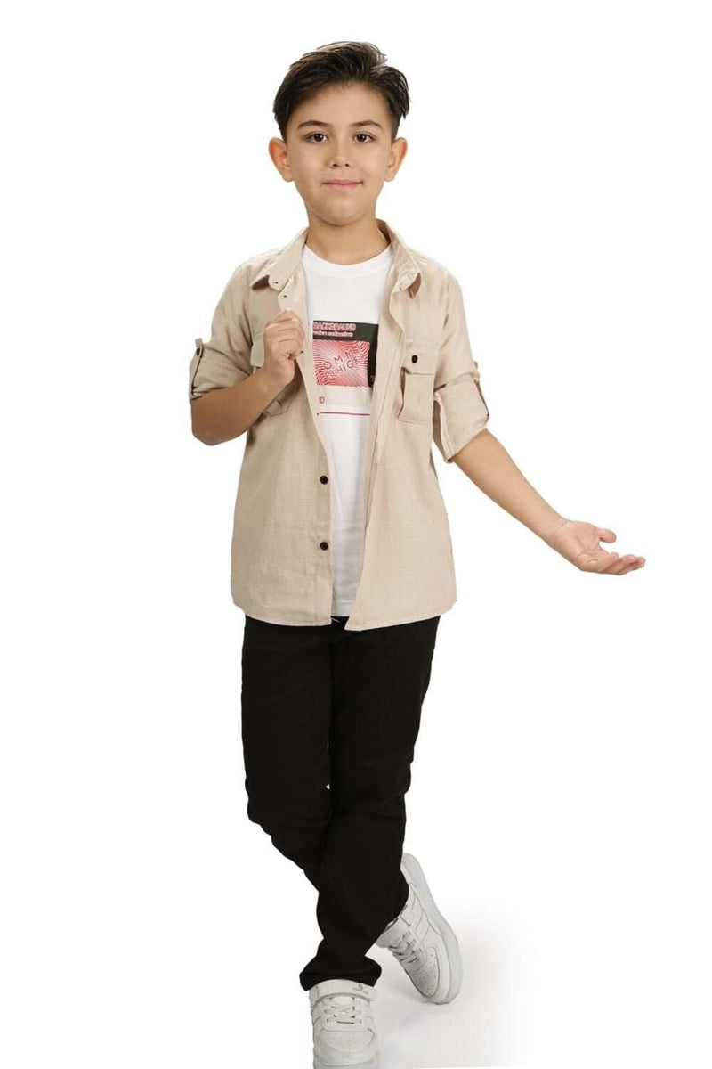 Ensemble Garçon Casual 3 Pièces Chemise T-shirt et Pantalon