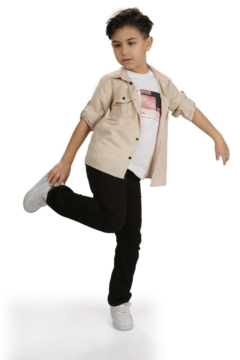 Ensemble Garçon Casual 3 Pièces Chemise T-shirt et Pantalon