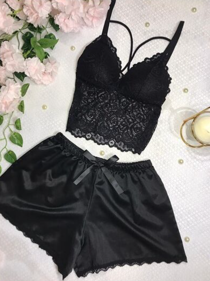 lenastella Satin Shorts Bralet Set