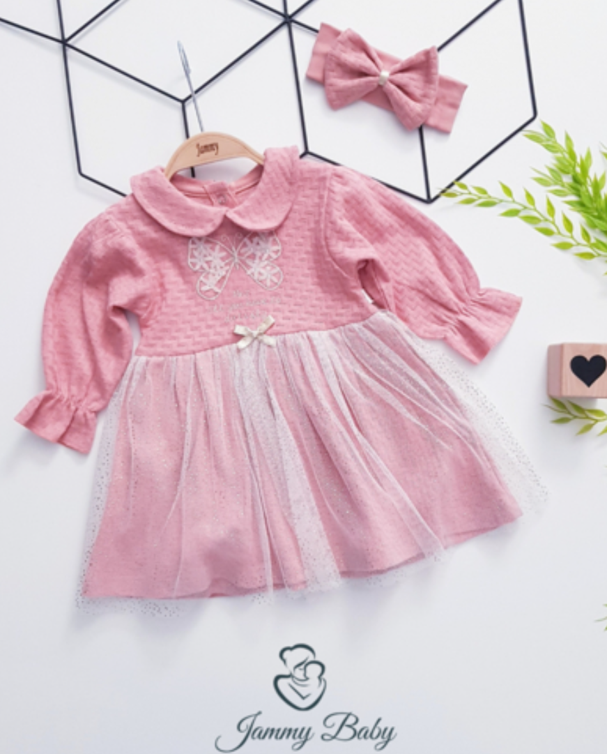 <tc>Ensemble robe tutu avec papillon pour bébé fille - VIEUX ROSE</tc>