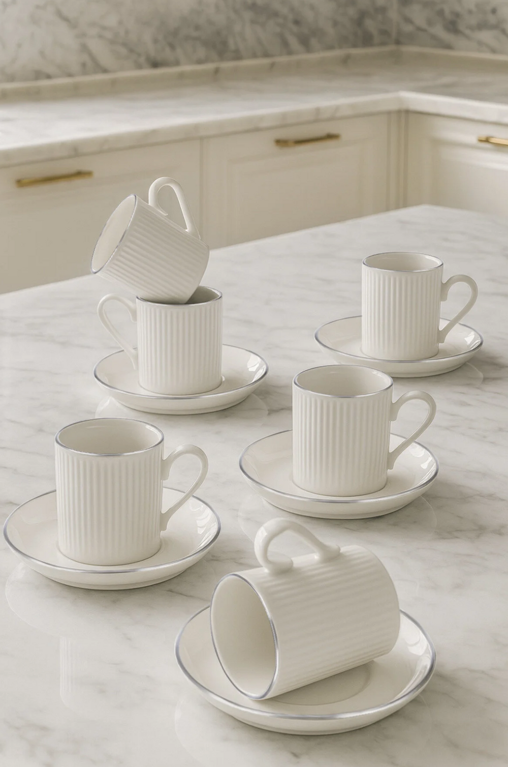 Service à Café en Porcelaine 12 Pièces pour 6 Personnes Argenté 100 ml