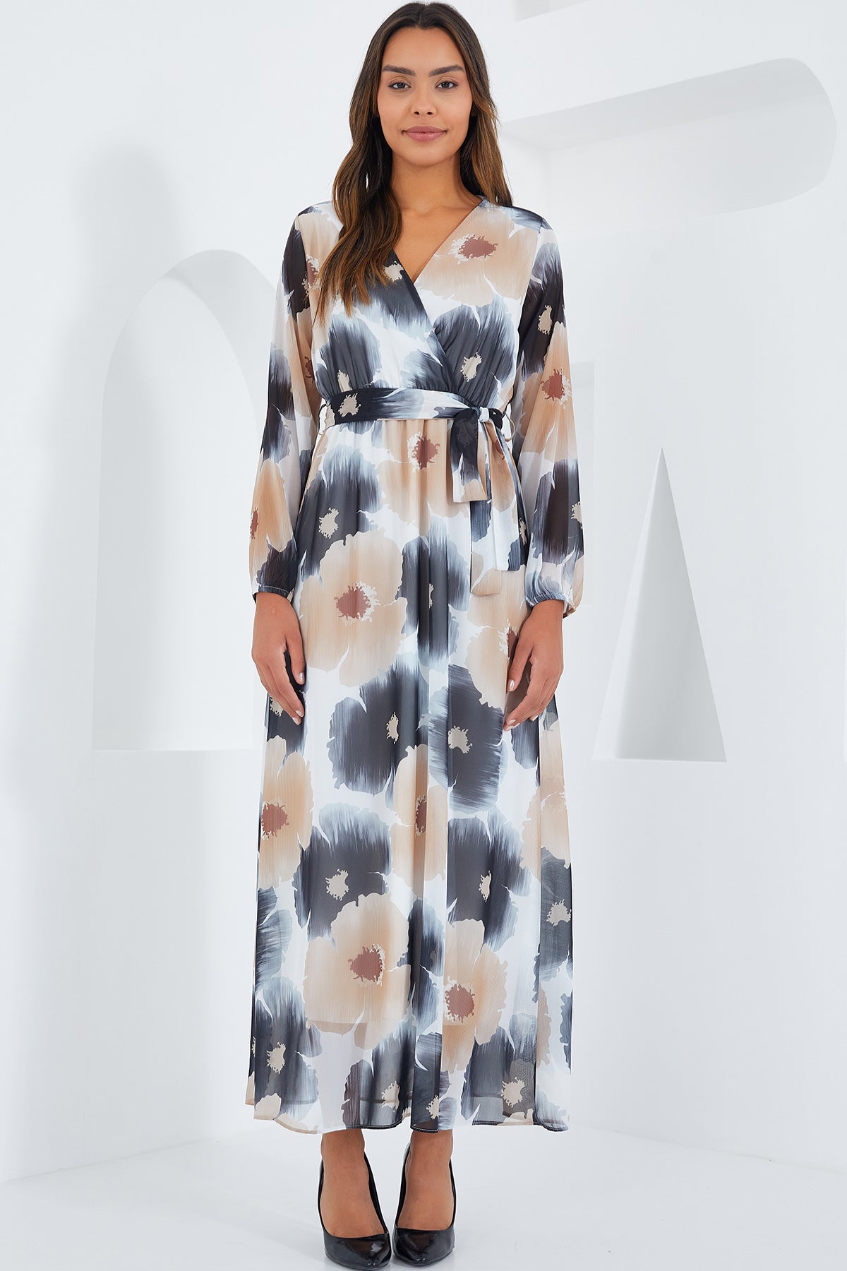 <tc>Robe en chiffon femme à motif floral beige 2134</tc>