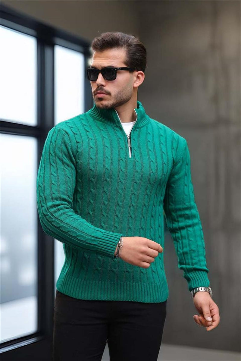 Pull Homme Bardem Maille Torsadée Demi-Zip