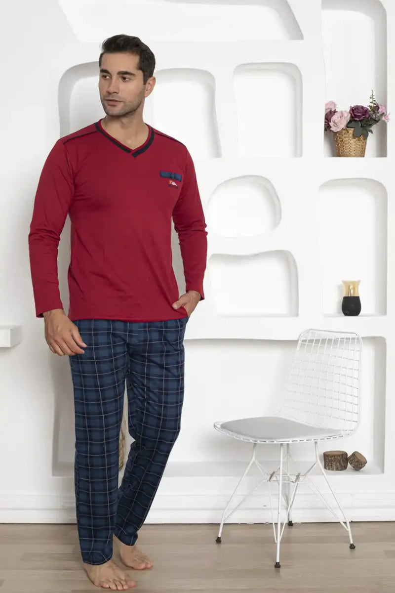 Pyjama Homme en Coton avec Pantalon à Carreaux