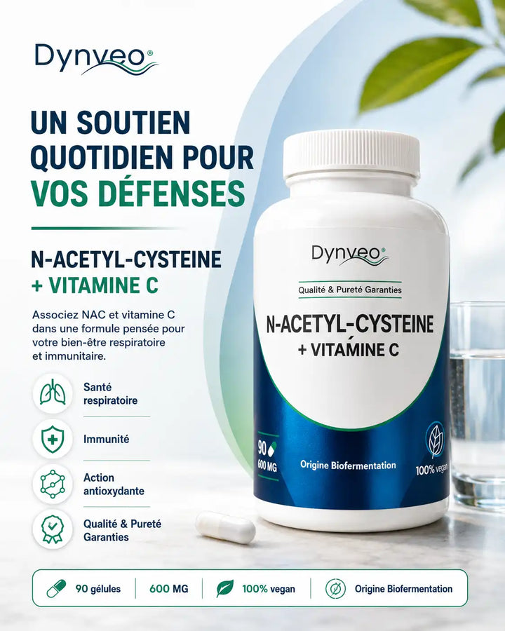 NAC 600 mg + Vitamine C – 90 Gélules Vegan