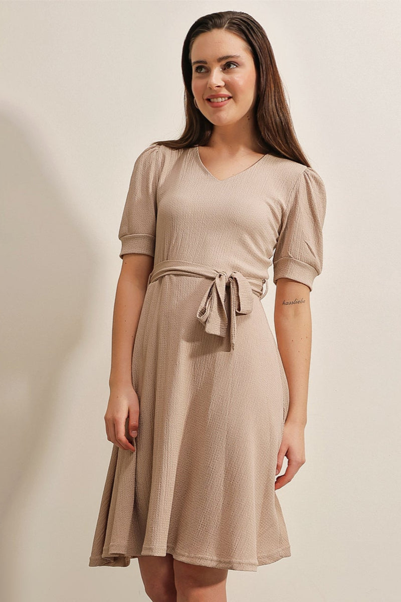 Robe Femme Maille avec Ceinture – Coupe Évasée