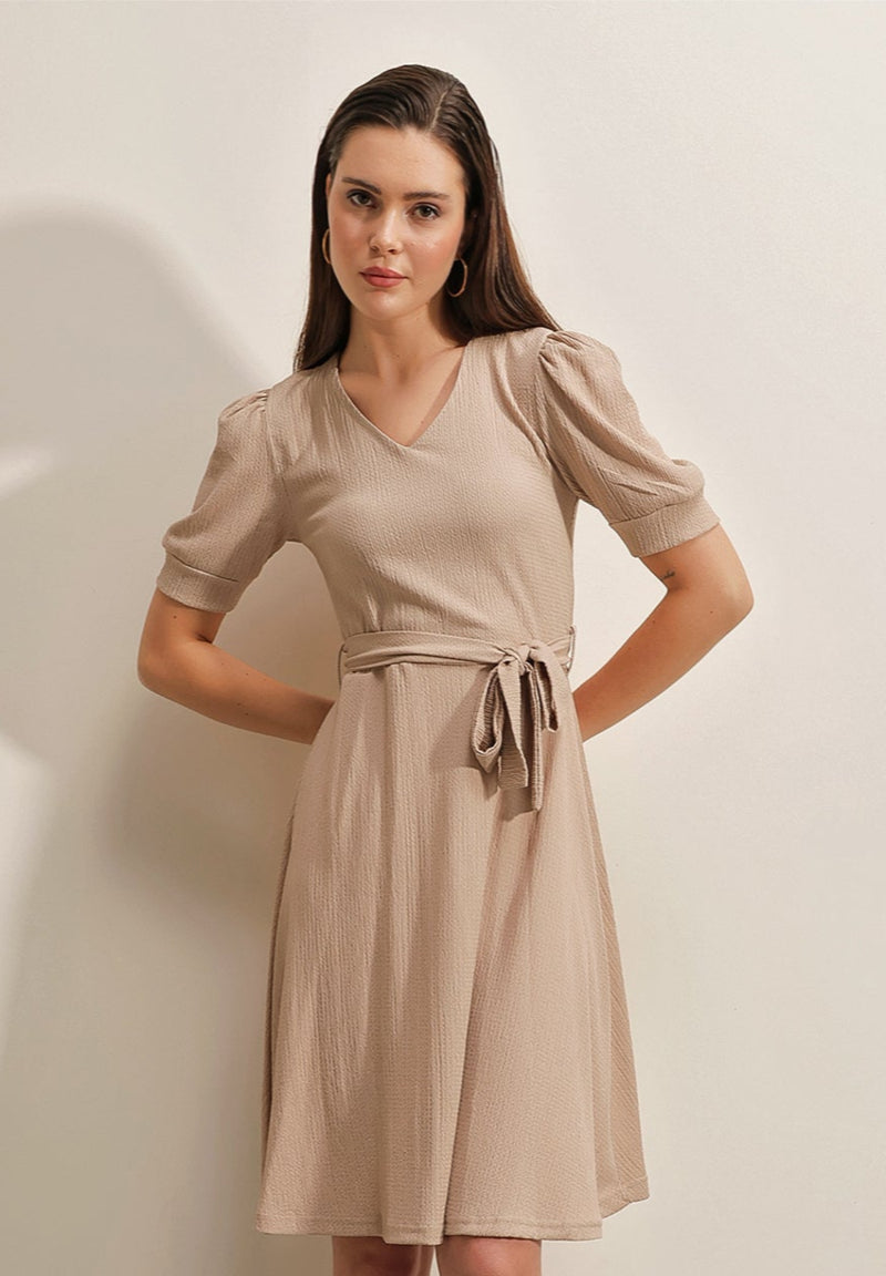 Robe Femme Maille avec Ceinture – Coupe Évasée