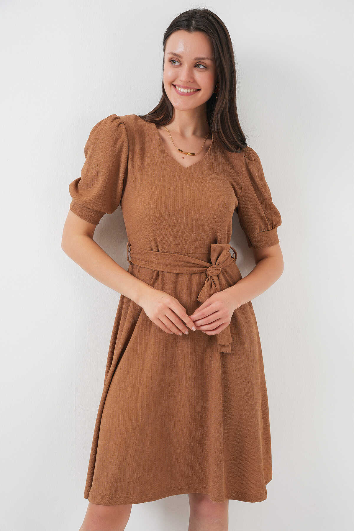 2370 kuşakli örme elbise - Justyol
