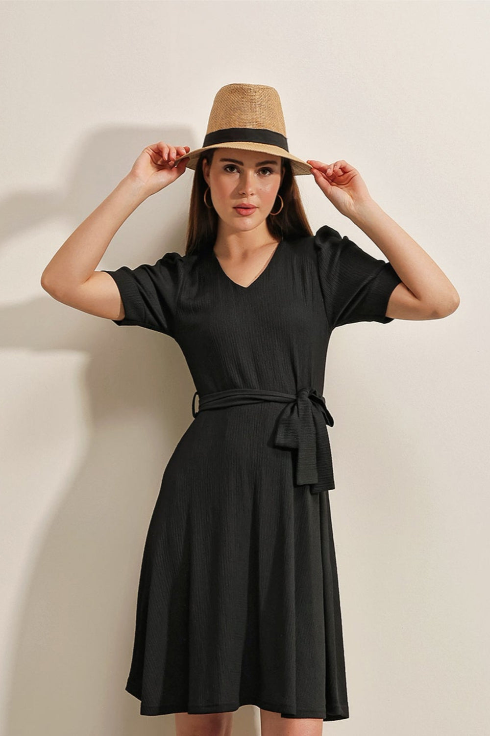 Robe Femme Maille avec Ceinture – Coupe Évasée