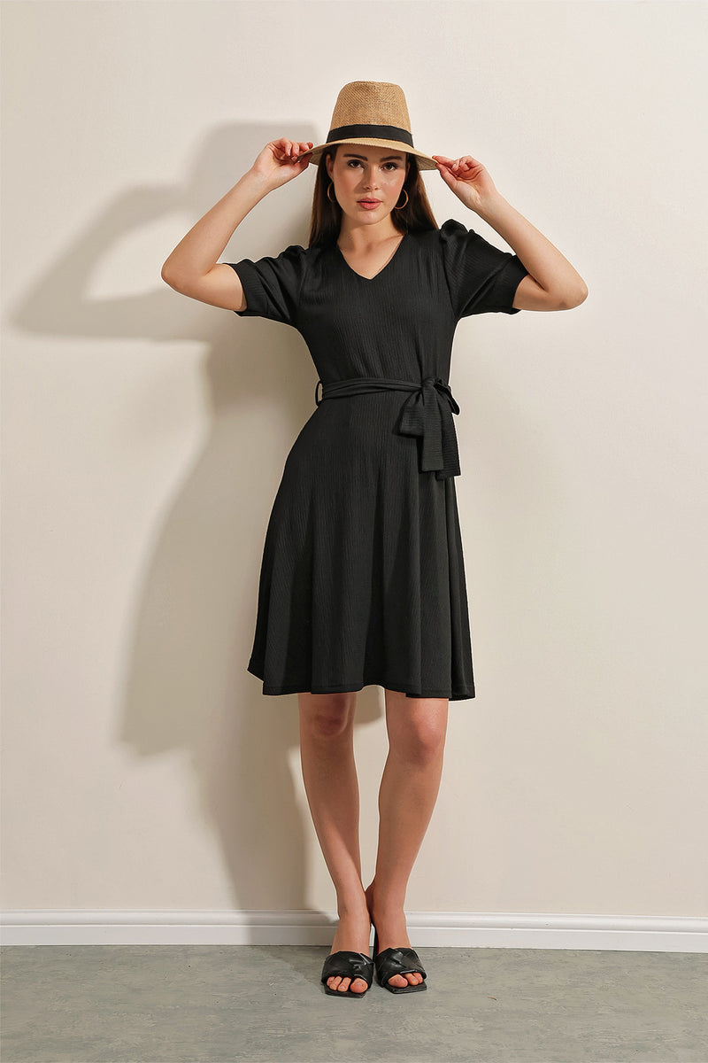 Robe Femme Maille avec Ceinture – Coupe Évasée