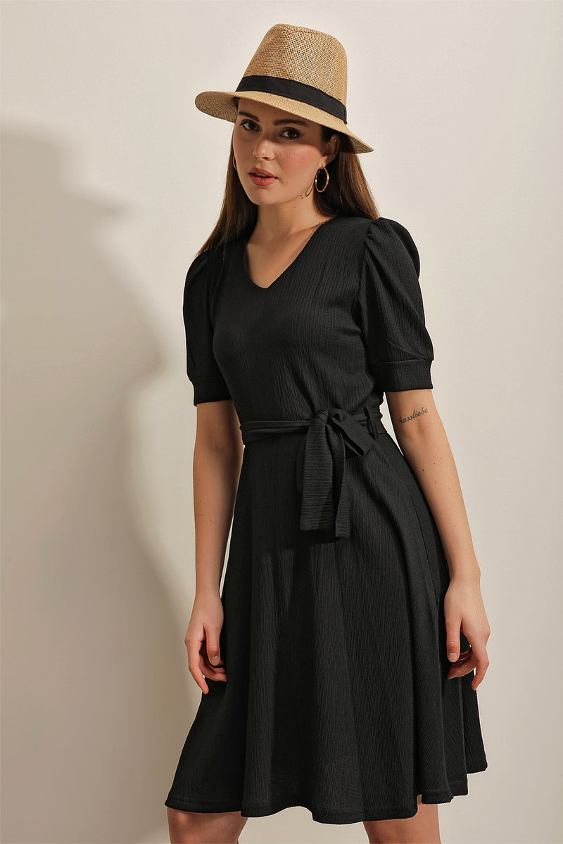 Robe Femme Maille avec Ceinture – Coupe Évasée