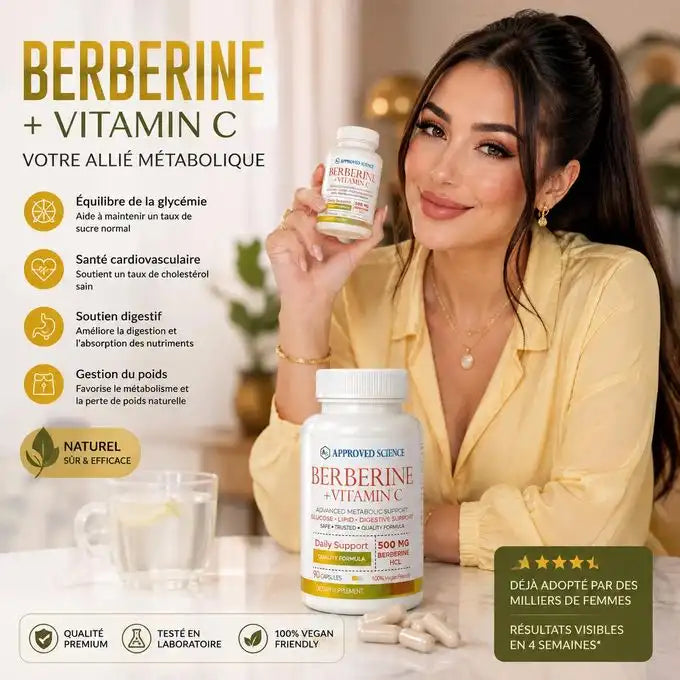 Berbérine 500 mg + Vitamine C – 90 Capsules