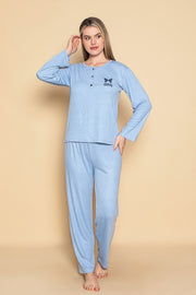 dreamy uzun kollu desenli düğmeli yaka pijama takimi - Justyol