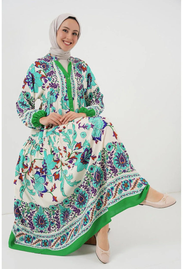2423 Robe longue à motif authentique femme en viscose