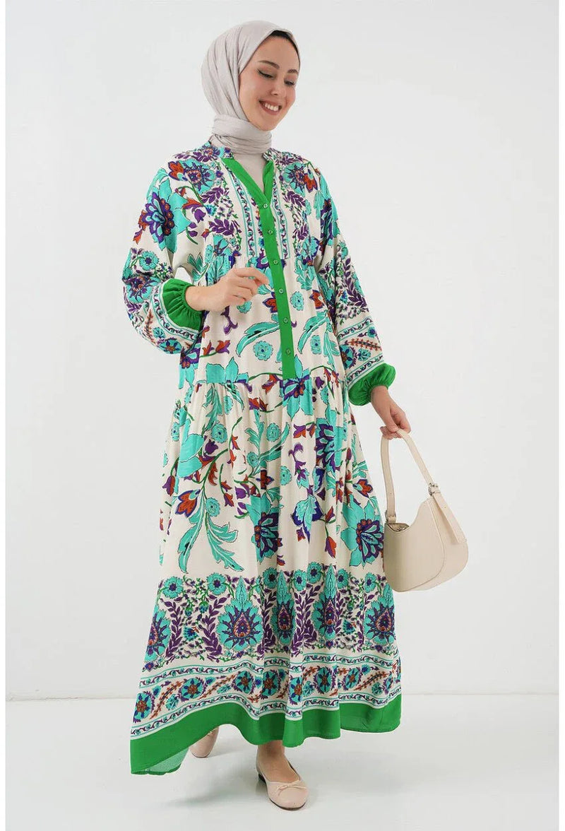 2423 Robe longue à motif authentique femme en viscose