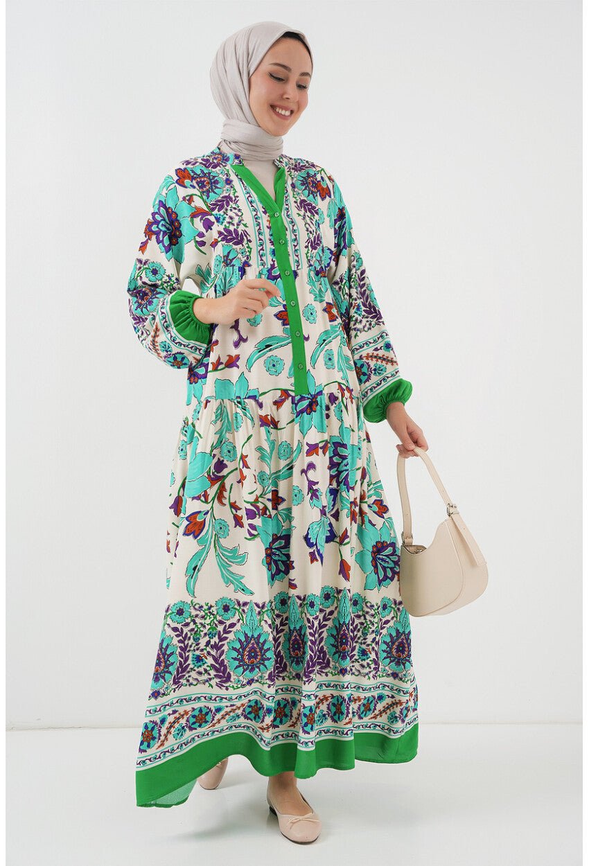 2423 otantik desenli elbise - Justyol