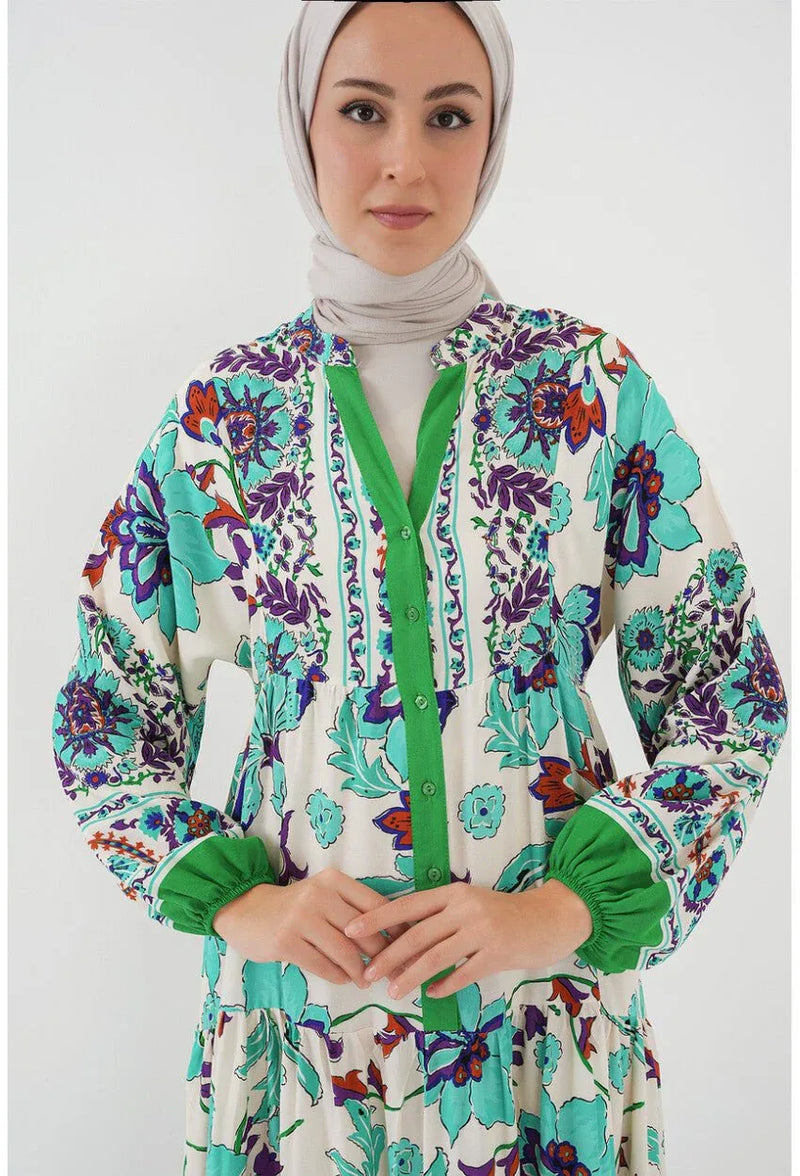 2423 Robe longue à motif authentique femme en viscose