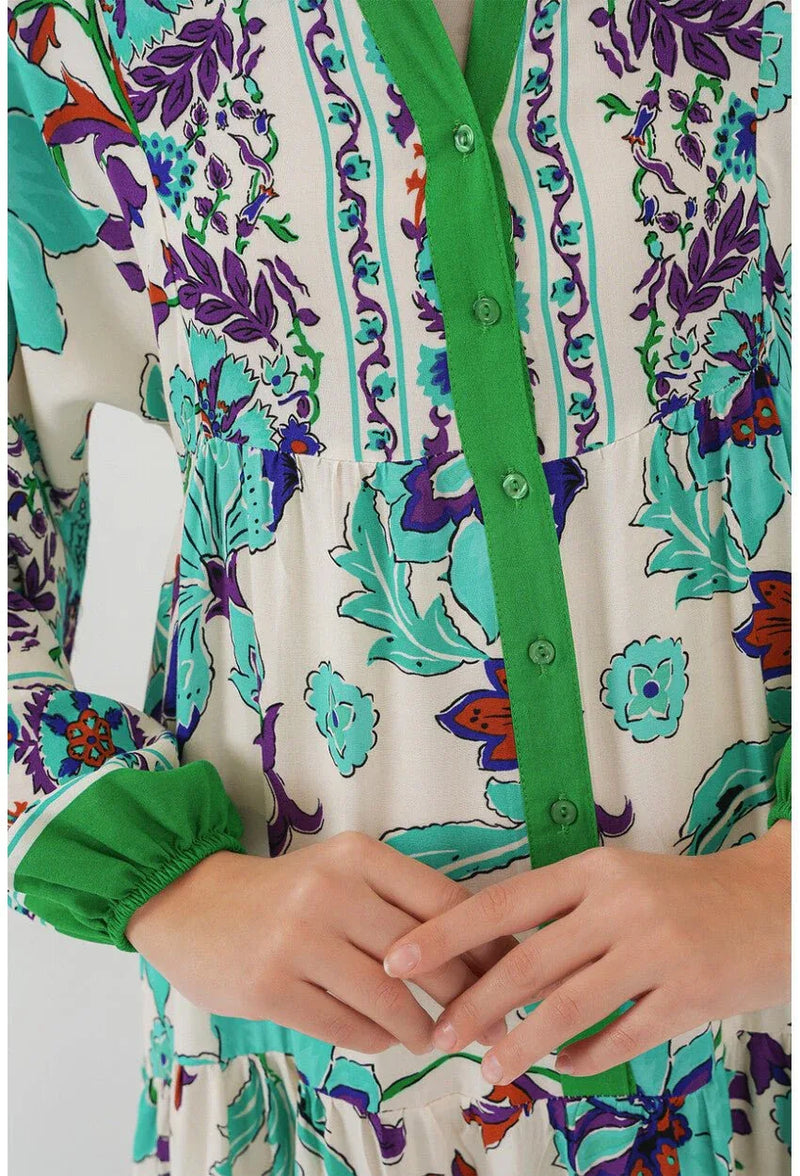 2423 Robe longue à motif authentique femme en viscose