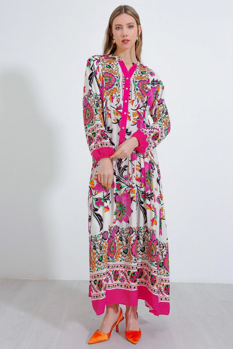 2423 Robe longue à motif authentique femme en viscose