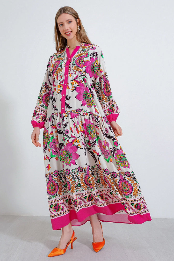 2423 Robe longue à motif authentique femme en viscose