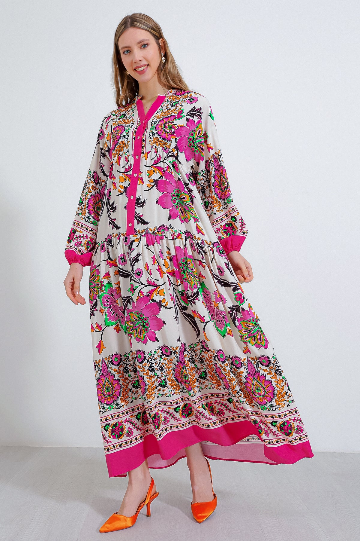 2423 otantik desenli elbise - Justyol