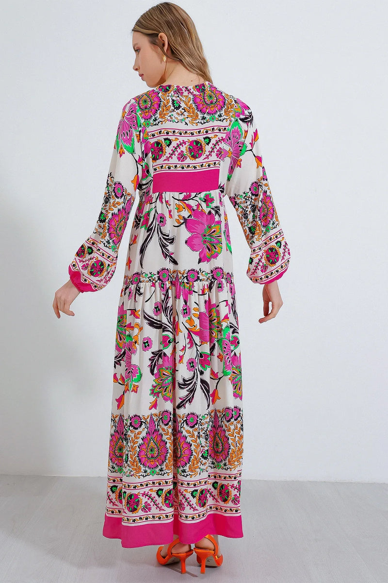 2423 Robe longue à motif authentique femme en viscose