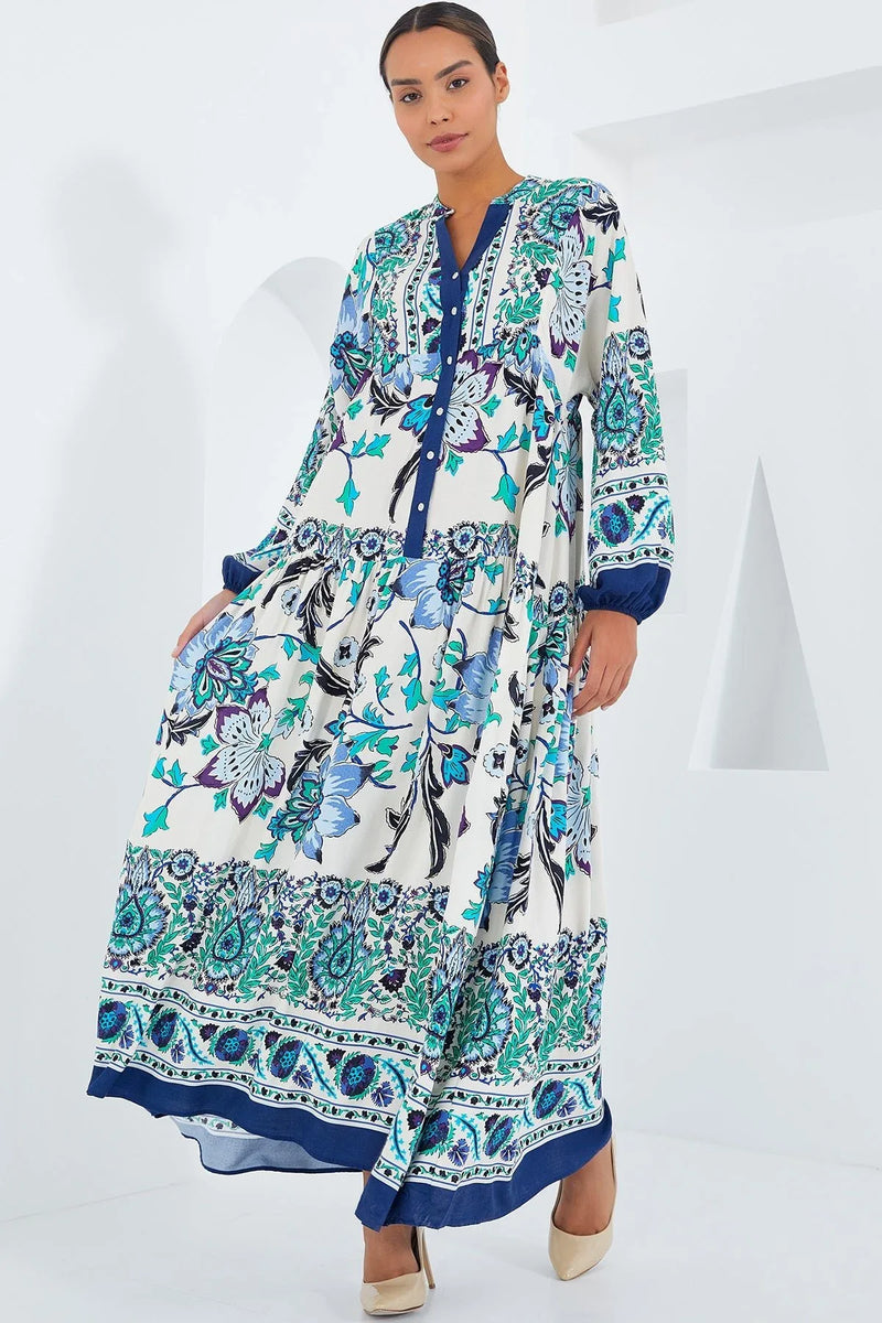 2423 Robe longue à motif authentique femme en viscose