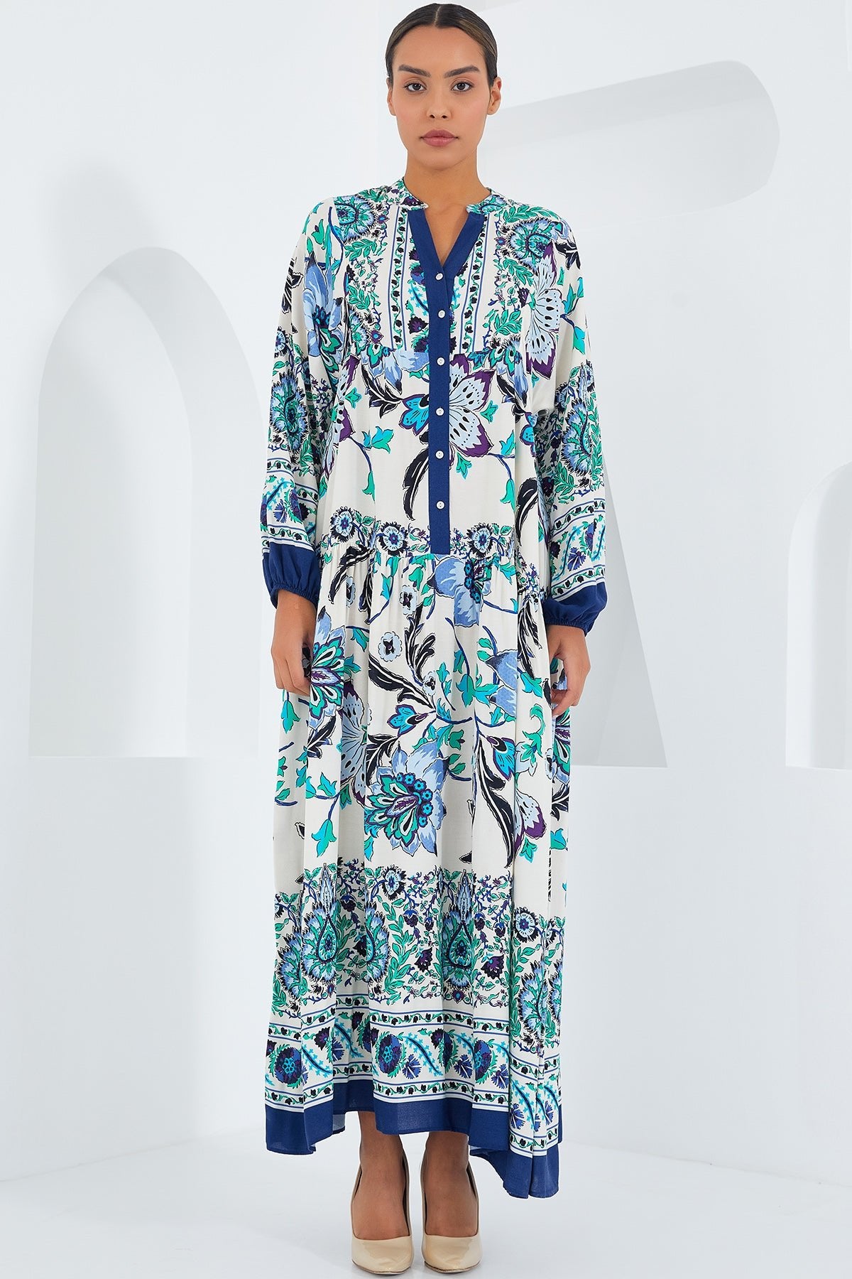 2423 otantik desenli elbise - Justyol