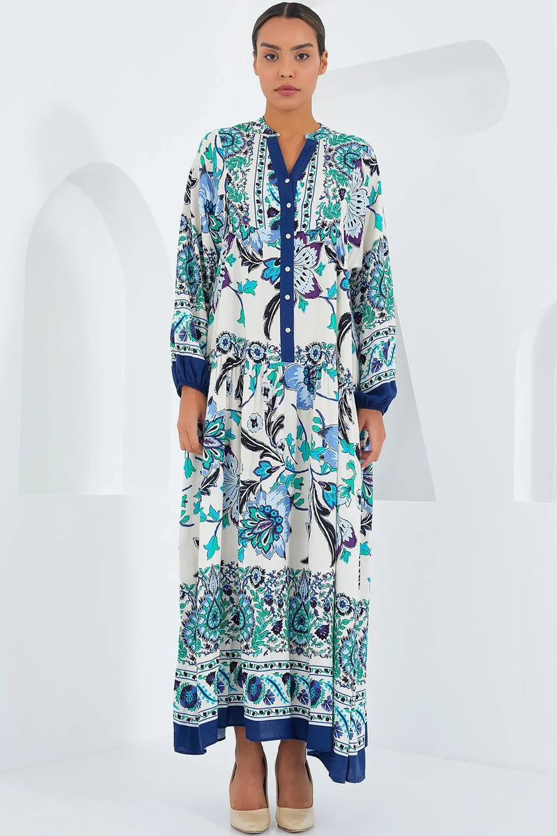 2423 Robe longue à motif authentique femme en viscose