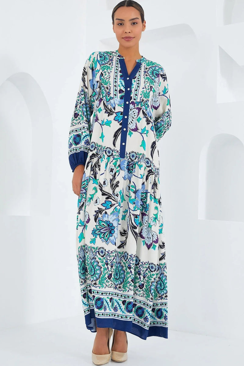 2423 Robe longue à motif authentique femme en viscose