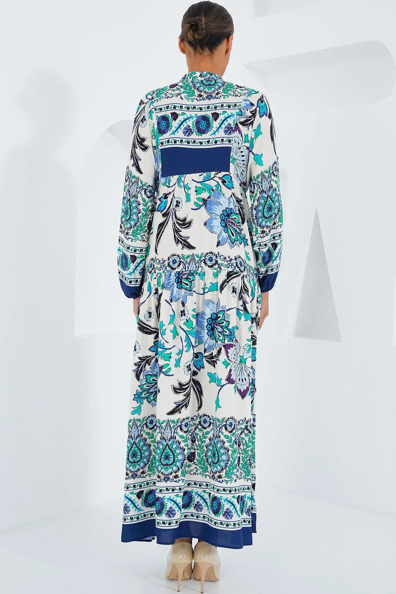 2423 Robe longue à motif authentique femme en viscose