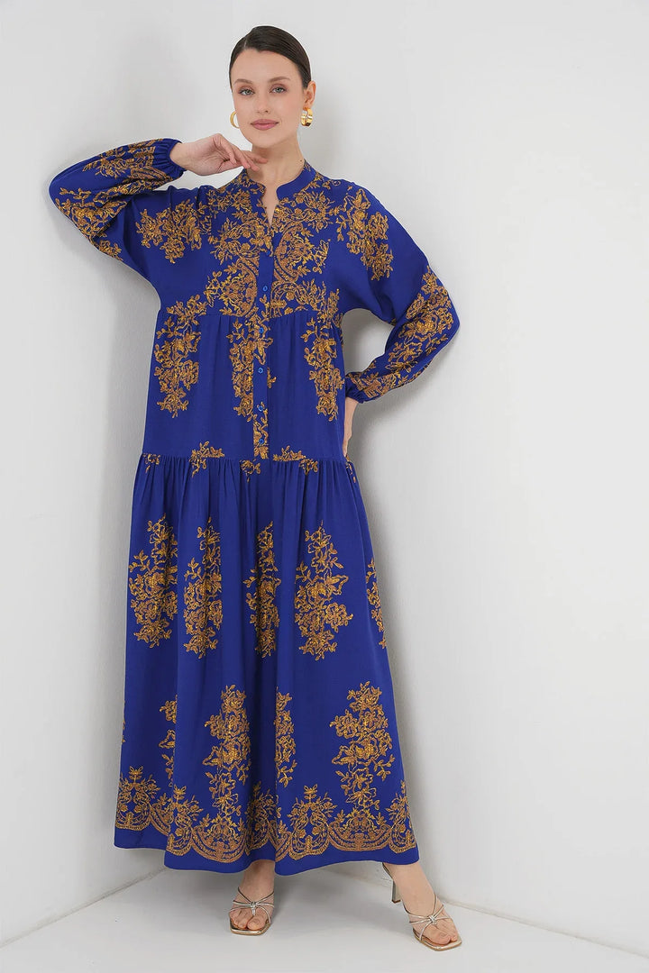 2423 Robe longue à motif authentique femme en viscose
