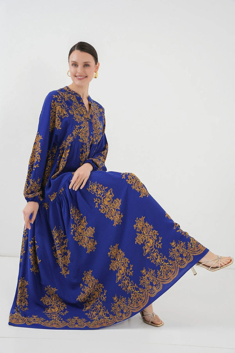 2423 Robe longue à motif authentique femme en viscose