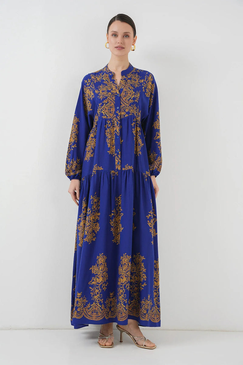 2423 Robe longue à motif authentique femme en viscose